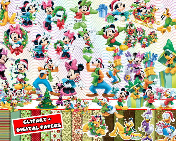 Mickey and Minnie Christmas Clipart - Cheerful Mickey and Minnie Christmas Clipart for your holiday projects