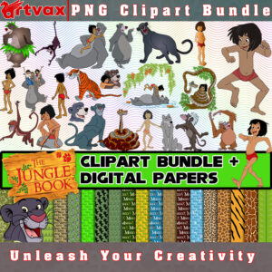 Mowgli PNG Clipart Bundle - A collection of charming clipart images featuring characters and elements from Rudyard Kipling's 