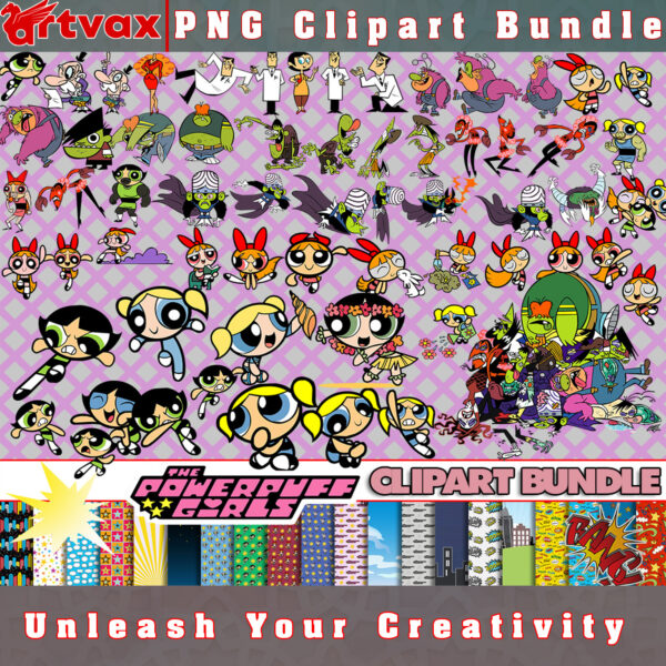 Powerpuff Girls PNG Clipart Bundle - A dynamic collection of Powerpuff Girls characters and icons, perfect for creative projects.