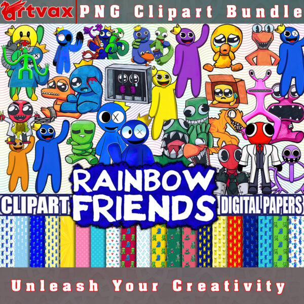 Rainbow Friends PNG Clipart Bundle - A delightful collection of colorful clipart images, perfect for adding joy to your creative projects.