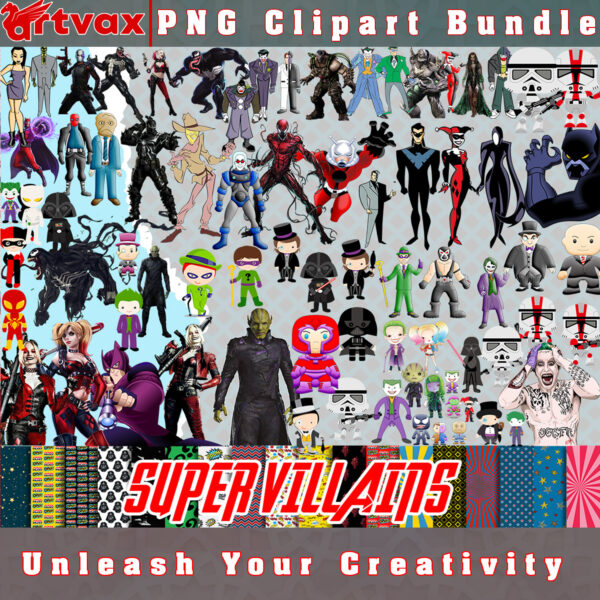 Super Villains PNG Clipart Bundle - A collection of menacing villain clipart perfect for dark-themed designs.