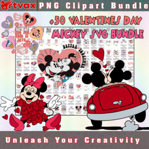 Valentine Mickey and Minnie PNG Clipart Bundle - A romantic collection of Valentine's Day clipart images featuring Mickey and Minnie Mouse.