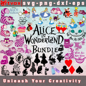 Alice in Wonderland SVG Bundle featuring characters from Lewis Carroll's classic tale