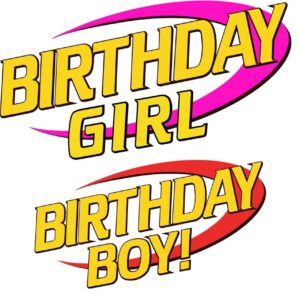 Digital illustration of SVG files for birthday boy and girl crafts included in the Toy Blaster SVG Bundle