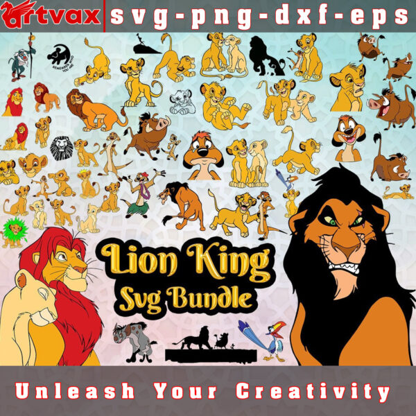 Lion King SVG Bundle featuring Simba, Nala, Timon, Pumbaa, and more characters from Disney's 'The Lion King