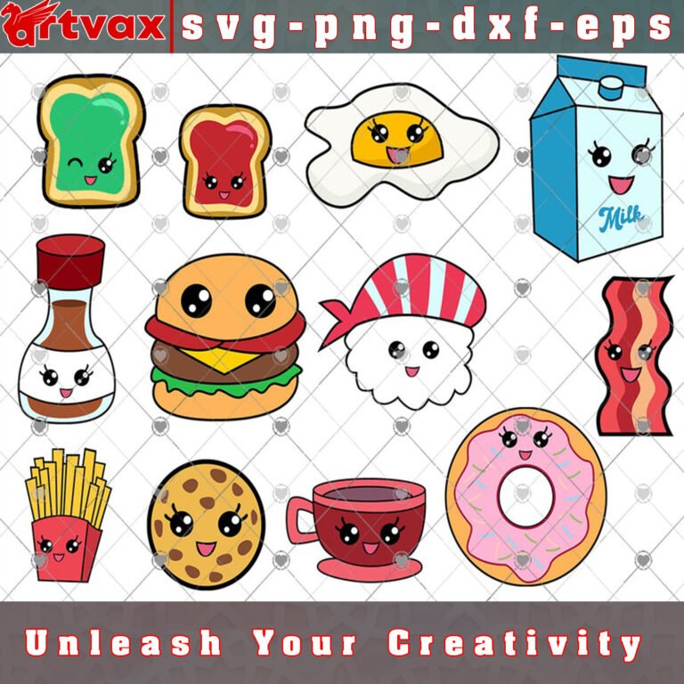 CUTE FOOD CLIP ART SVG, PERFECT MATCH KAWAII CLIPART SET SVG ...