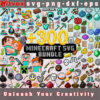 Minecraft SVG Bundle featuring Steve, Creeper, Enderman, and more characters from the Minecraft universe