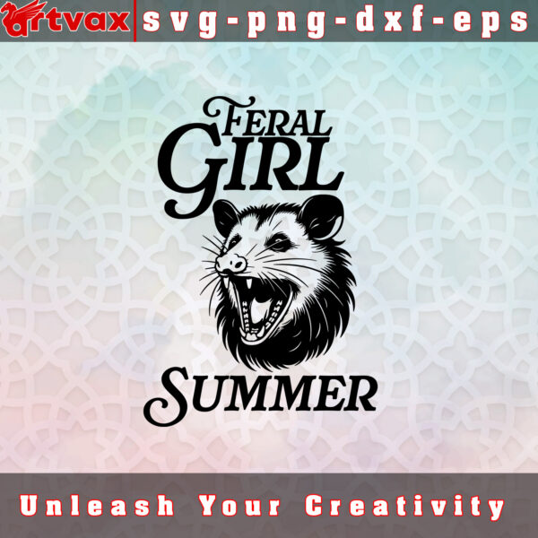 Feral Girl Summer Opossum SVG featuring a whimsical design perfect for nature lovers and free spirits.