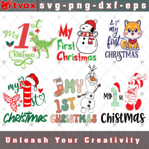 1st Christmas SVG Bundle featuring charming designs celebrating Baby's First Christmas