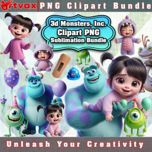 3D Monsters Inc PNG Bundle – high-quality digital designs of Monsters Inc characters with a 3D effect.