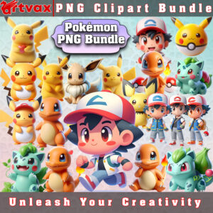 Pokémon PNG Bundle – high-quality digital designs of popular Pokémon characters.