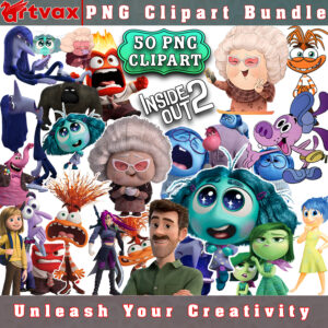 Inside Out 2 All Characters PNG Bundle – high-quality digital designs of Joy, Sadness, Anger, Fear, Disgust, Anxiety, Envy, Embarrassment, Nostalgia, and Ennui from Inside Out 2.