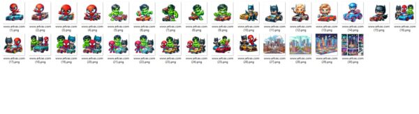 Cute Avengers on Wheels png