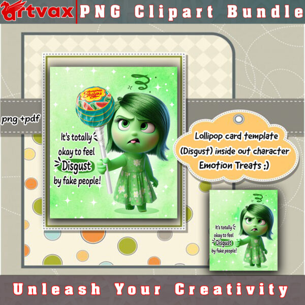 Disgust Inside Out 2 lollipop card