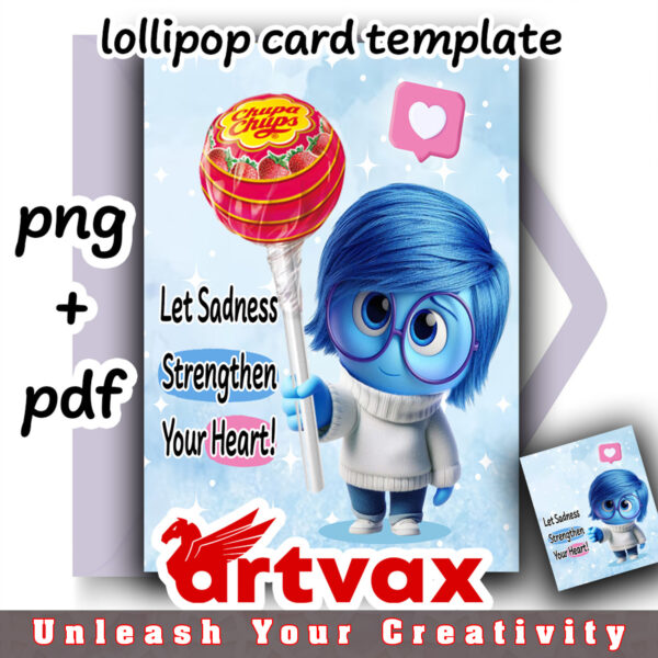 Sadness Inside Out 2 lollipop card template