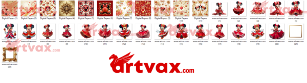 Red Minnie Royal princess Clipart Bundle