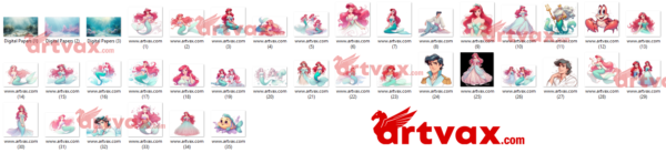 Princess Ariel watercolor png bundle