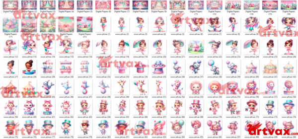 Cute Circus Girls Clipart Bundle