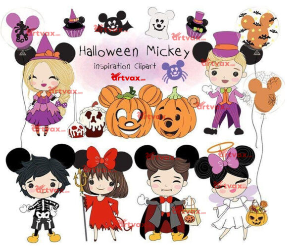 Cute Halloween Mickey Clipart Bundle