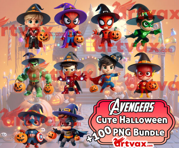 Cute Halloween Avengers PNG Bundle