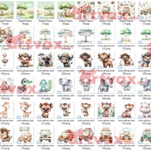 Baby Safari Animals Clipart Png Bundle