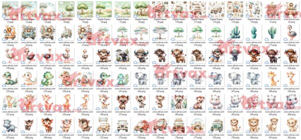 Baby Safari Animals Clipart Png Bundle