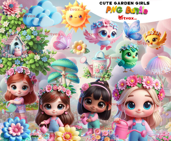 Cute Garden Girls PNG Bundle