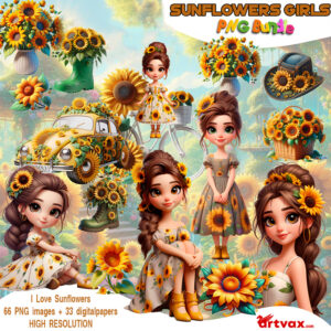 Sunflowers Girls PNG Bundle