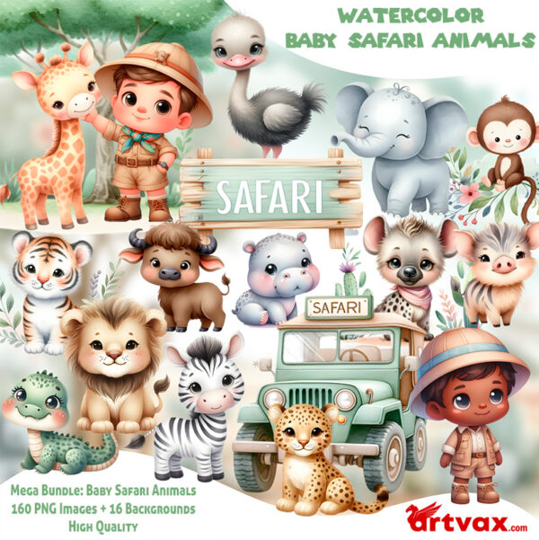 Baby Safari Animals Clipart Png Bundle