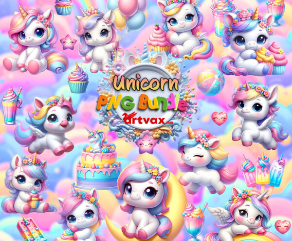 Cute Unicorn PNG Bundle