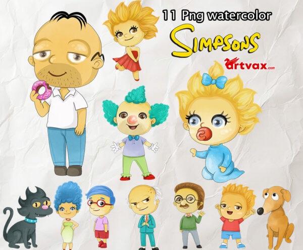 Watercolor Simpsons ClipArt png bundle