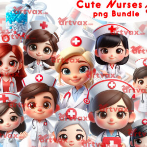 Cute Nurse PNG Clipart Bundle