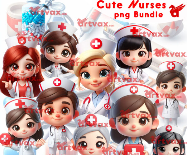 Cute Nurse PNG Clipart Bundle