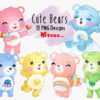 Cute Care Bears Watercolor Clipart PNG bundle