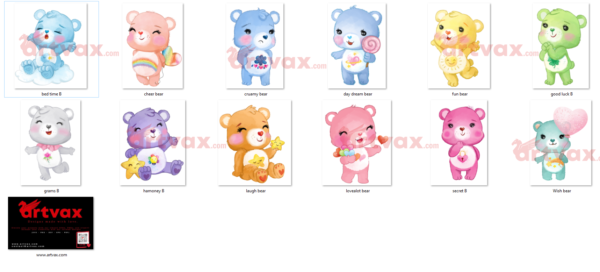 Cute Care Bears Watercolor Clipart PNG bundle