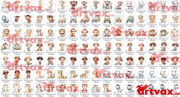 Baby Safari Animals Clipart Png Bundle