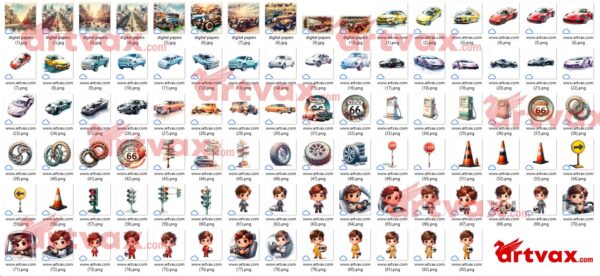 Kids Vintage Cars PNG Bundle