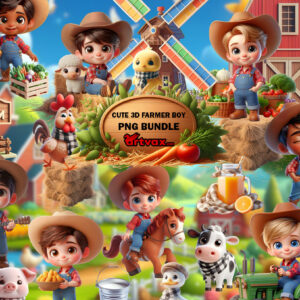 Cute 3D Farmer Boy PNG Bundle