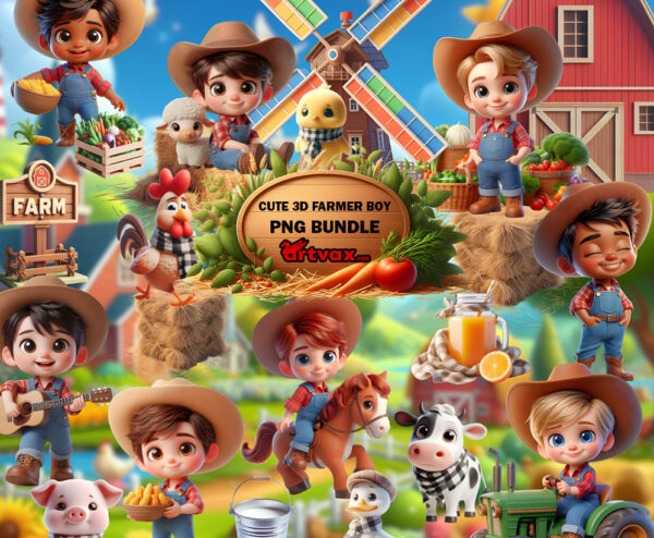 Cute 3D Farmer Boy PNG Bundle