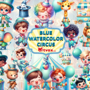 Blue Watercolor Circus Clipart Bundle