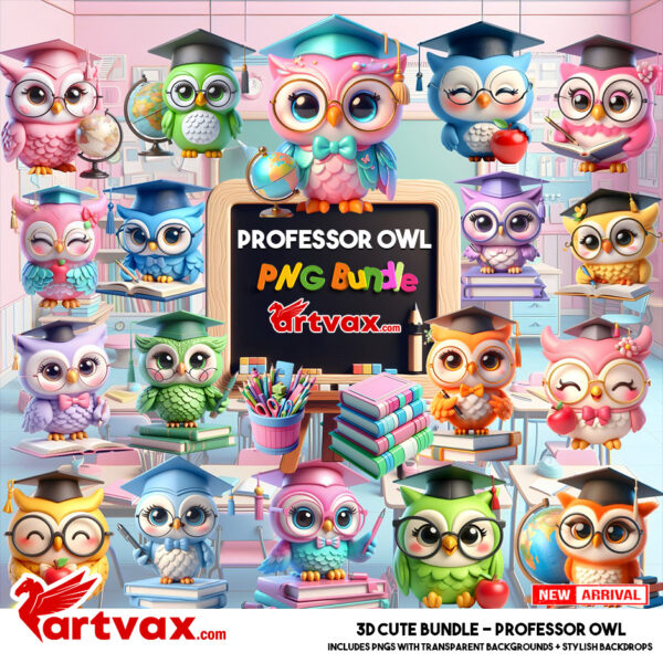 Professor Owl 3D PNG Bundle