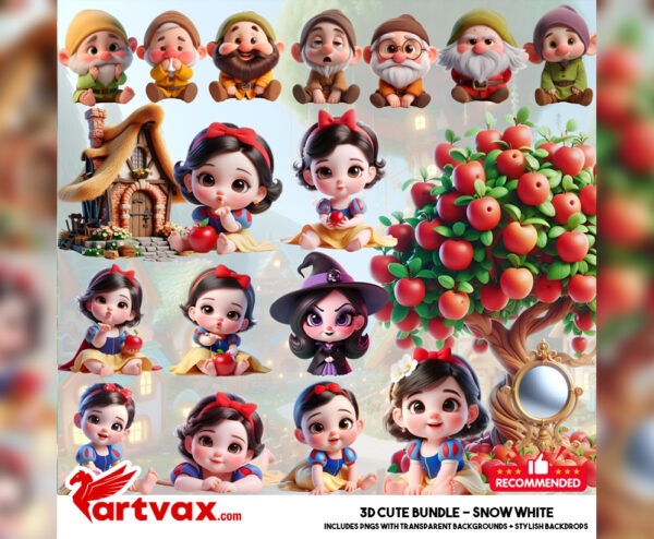 3D Snow White and Dwarfs PNG Bundle