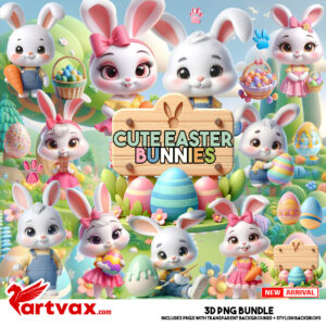 3D Easter Bunnies PNG Bundle