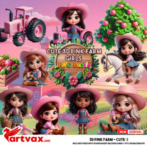 3D Pink Farm Girls PNG Bundle