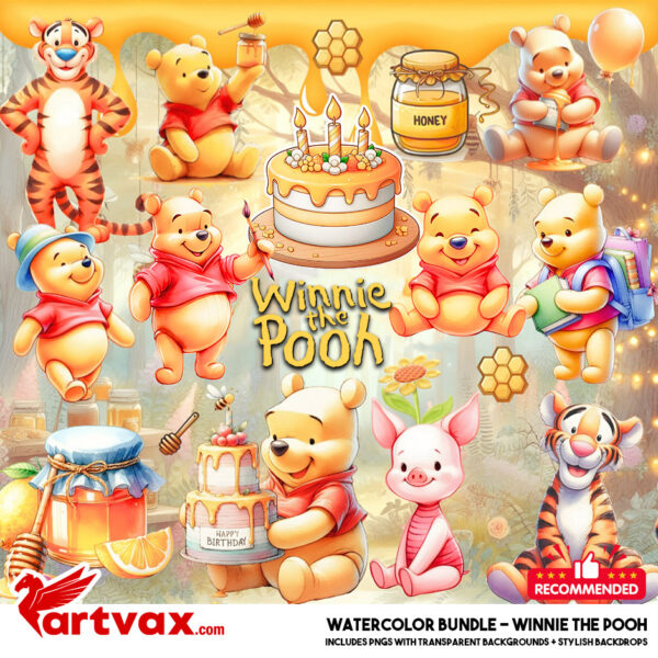 Watercolor Winnie the Pooh PNG Bundle