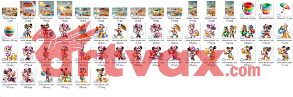 Mickey and Friends Summer PNG Bundle | Cute 3D Beach Vacation Clipart | Digital Download - Image 2