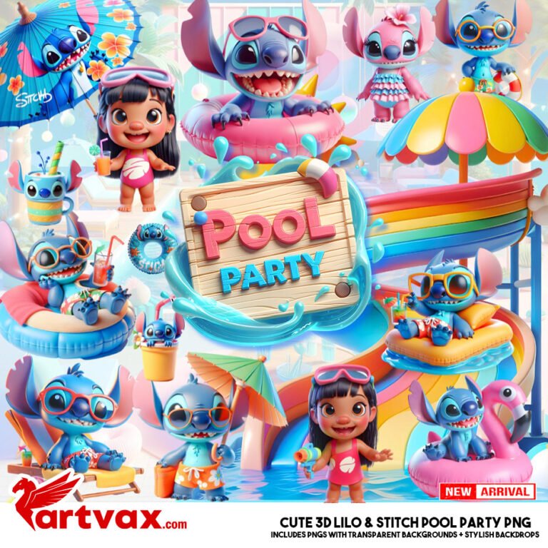 Stitch Pool Set Cute 3D Lilo & Stitch Pool Party PNG Bundle | Summer Clipart for ...