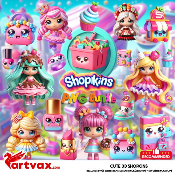 Cute Shopkins PNG Bundle | Kawaii Shopkins Clipart | Digital Download for Sublimation & Crafts