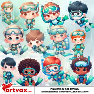 Scuba Diver Boy PNG Bundle
