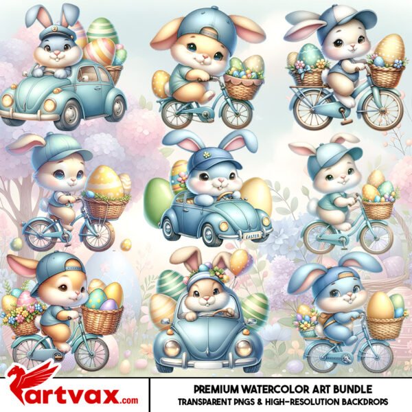 Blue Easter Bunny PNG Bundle